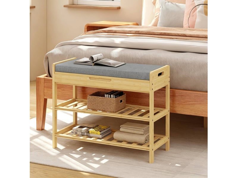  Banc à chaussures 68x30x50 cm avec assise confortable et compartiment caché, gris  - Conforama C