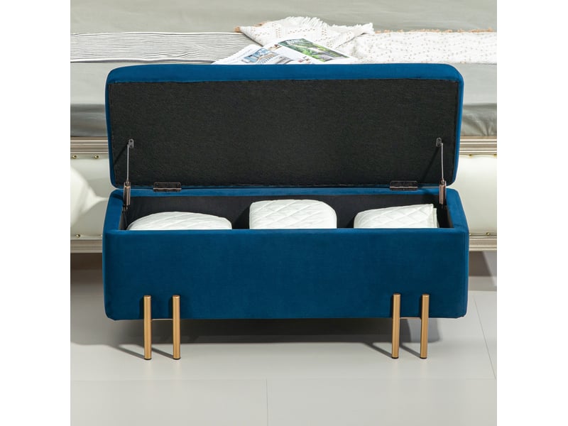  Banquette de rangement 100x40x42 cm coffre bois métal bleu  - Conforama B