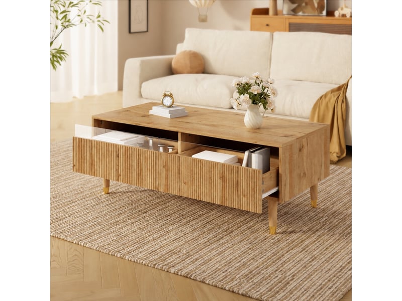  Table basse avec 2 tiroirs, éclairage led multicolore et finition bois, 110 x 50 x 40 cm  - Conforama B
