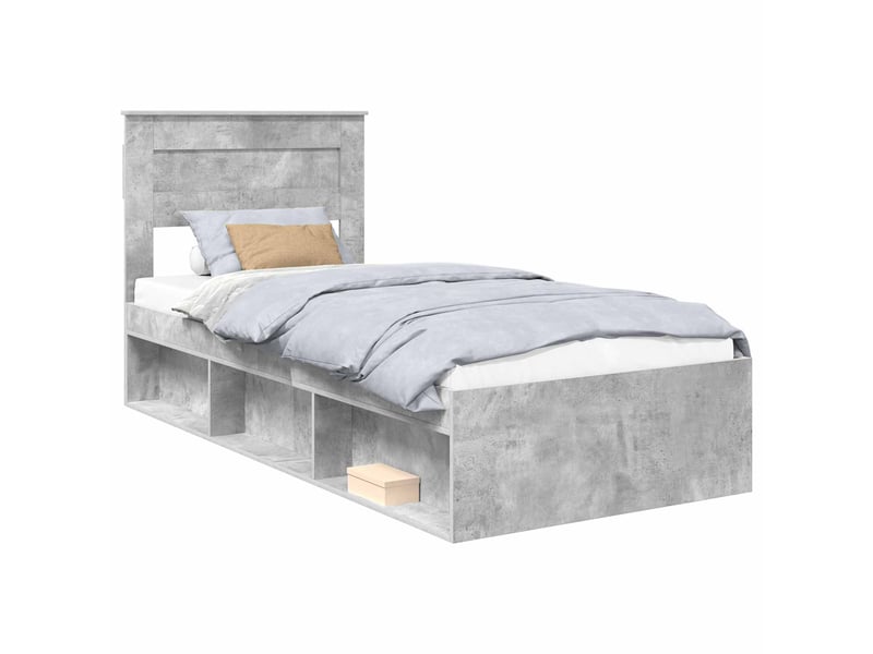  Lit simple- lit adulte -  cadre de lit uni gris béton 90 x 190 cm bois de pin massif  - Conforama A