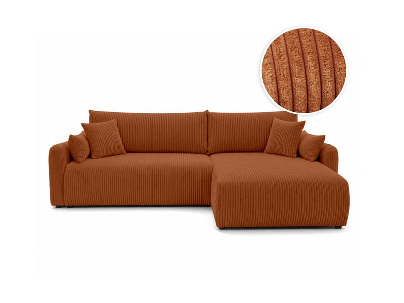  Apoline - canapé d'angle réversible convertible 4 places avec coffre en velours côtelé  - Conforama A