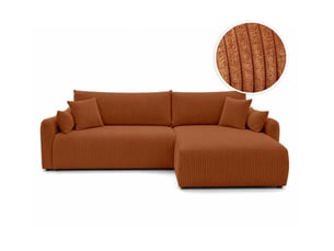 Canapé d'angle réversible convertible LOUNGITUDE APOLINE 4 places Velours orange avec coffre de rangement