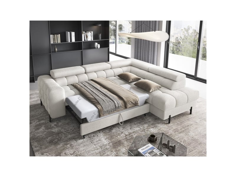  Canapé d'angle droit convertible blanc alpin 5 places ferrum méridienne confort 276x93x200cm  - Conforama C