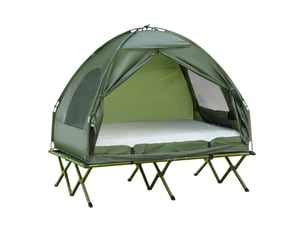 Tente de camping surélevée 2 places 193x145x180 cm – verte – matelas gonflable et pompe inclus