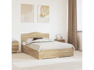 Lit adulte, lit double, cadre de lit chêne sonoma 150x200cm bois d'ingénierie cf6225