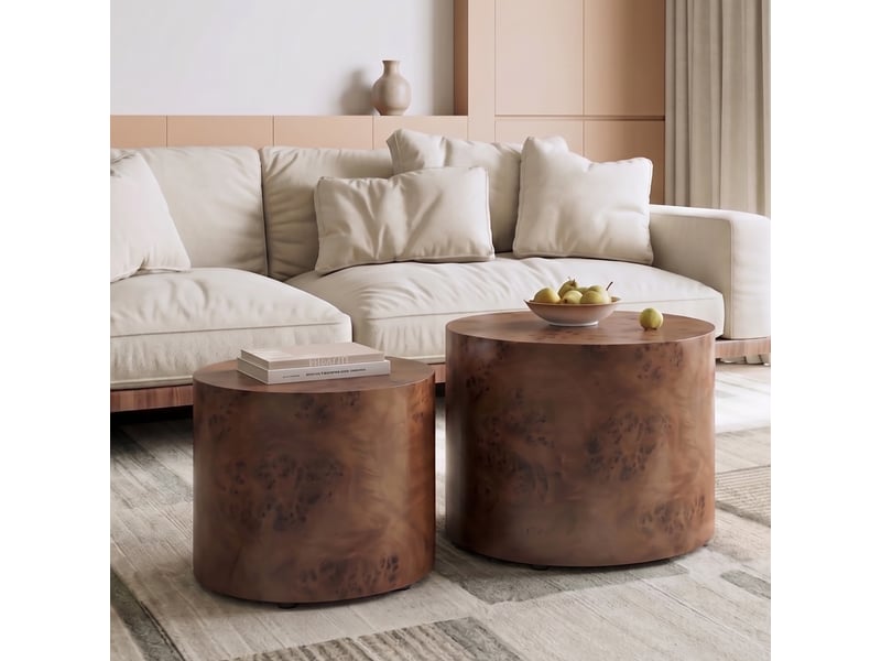 Tables basses imbriquées lot de 2 avec placage burl brun foncé  - Conforama E