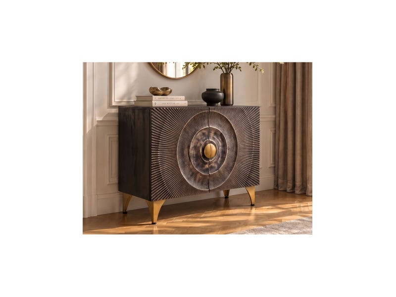 Buffet solaris 100 cm en bois massif de manguier noir – 2 portes – pieds et détails dorés - Conforama B