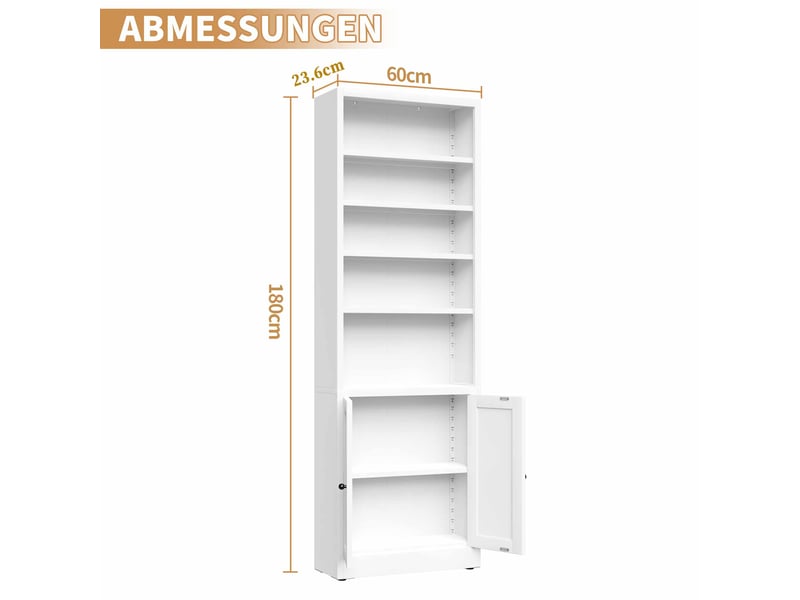  Bibliothèque en métal avec 5 niveaux et porte, étagère blanche de style industriel avec tablettes réglables  - Conforama C