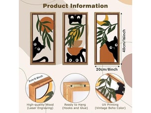 Ensemble de 3 tableaux abstraits bohèmes – décoration murale – décoration murale en bois (20 x 40 cm, environ 0,5 cm d'épaisseur)