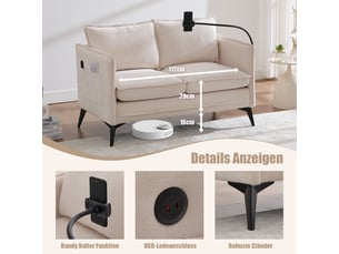 Canapé droit fixe <strong></strong> <strong></strong> 2 places Tissu bouclette beige