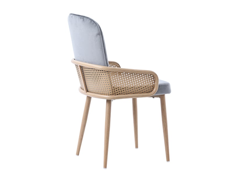  Lot de 6 chaises salle à manger 45x43x90 cm rotin naturel, velours, pieds métal effet bois, capacité 150 kg, gris  - Conforama E