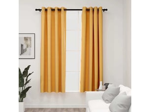 Lot de 2 rideaux occultants, rideaux black-out aspect lin à œillets jaune 140x175 cm cf44506