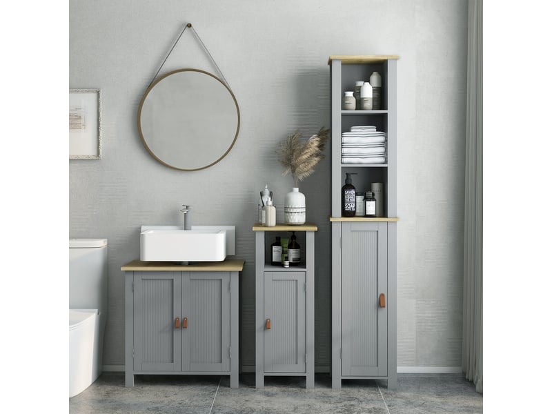 Meuble sous lavabo 2 portes étagère réglable 2 étages à l'intérieure poignées en pu gris 60 x 30 x 60 cm  - Conforama W