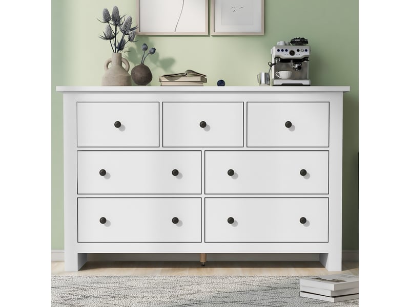  Buffet blanc 7 tiroirs meuble rangement moderne 152x40x89 cm panneau de particules  - Conforama W