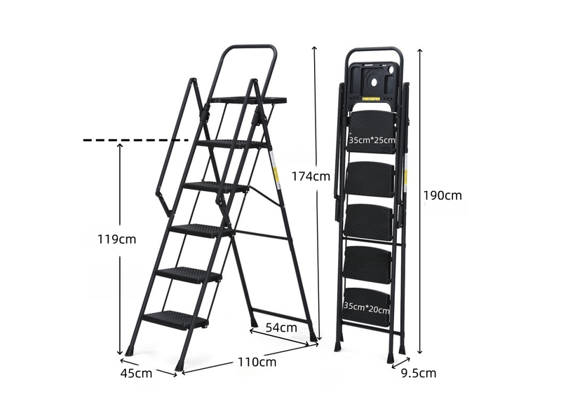 Escabeau 5 marches pliant avec plateau porte-outils amovible, acier, noir - Conforama C