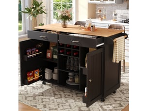 Desserte de cuisine en mdf 102 x 45 x 92 cm, roulettes verrouillables, noire