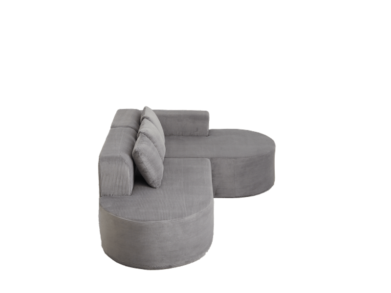 Canapé d'angle modulable 220 cm en velours côtelé – dossiers et accoudoirs courbés, 3 coussins – salon & salle de jeux - Conforama D