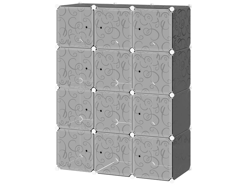  Armoire modulaire en plastique à 12 cubes avec portes, rangement pour vêtements, jouets et livres, à monter soi-même  - Conforama B