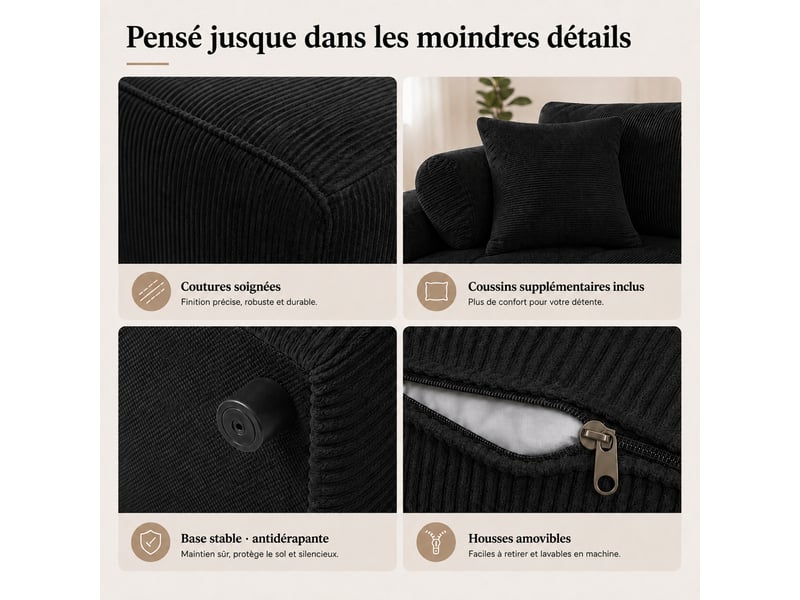  Canapé modulaire à compression, en tissu velours  - Conforama R