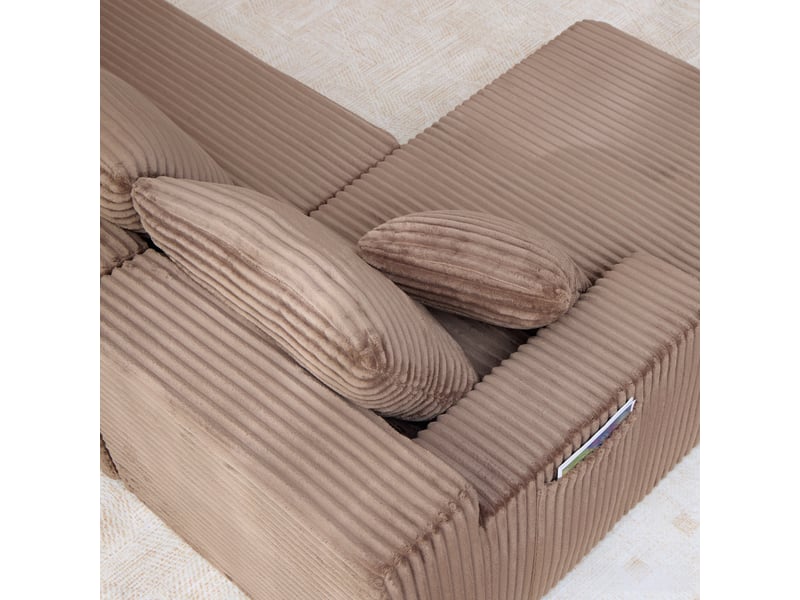  Canapé d’angle, velours côtelé, compact rembourré mousse, gauche, salonchambre, 79x239x156 cm, marron  - Conforama E