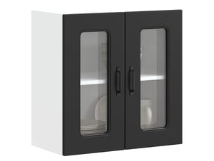 Meuble de rangement, armoire murale de cuisine avec porte en verre kalmar noir shl4964