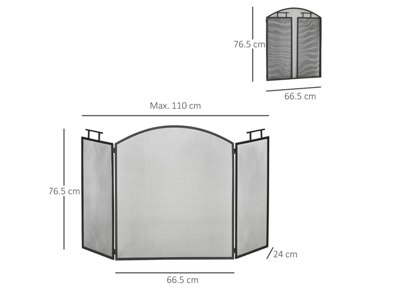  Pare-feu de cheminée à 3 panneaux 128 x 76,5 cm – noir – pliable, maille métallique et 2 poignées  - Conforama C