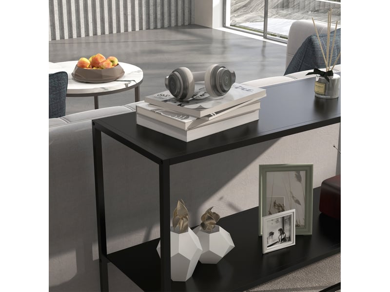  Table console d'entrée 90x30x75 cm – noir – 2 étagères ouvertes et dispositif anti-basculement en acier  - Conforama D