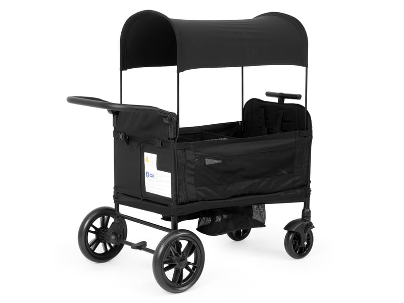 Poussette double pliable 122x66x122 cm noire en acier et tissu oxford, 2 sièges, pare-soleil et harnais 5 points - Conforama A