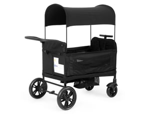 Poussette double pliable 122x66x122 cm noire en acier et tissu oxford, 2 sièges, pare-soleil et harnais 5 points