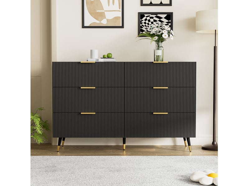  Buffet 6 tiroirs – design moderne noir et doré – 120 x 40 x 77 cm  - Conforama C