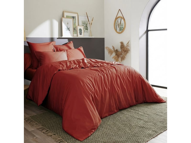  Housse de couette 140x200 cm percale de coton terre de sienne PD25275 - Conforama B