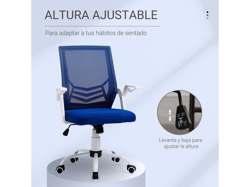  Chaise de bureau ergonomique pivotante avec hauteur réglable et accoudoirs rabattables, 62,5 x 55 x 94-104 cm, bleue  - Conforama E