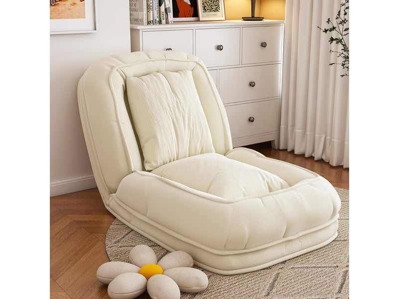 Fauteuil-lit pliant modenvie réglable 5 positions 180 x 90 cm velours côtelé blanc cassé  - Conforama B