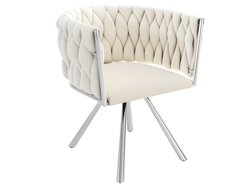  Chaise de salle à manger pivotante lot de 4, dossier incurvé, pieds métalliques, en velours beige et argenté  - Conforama A