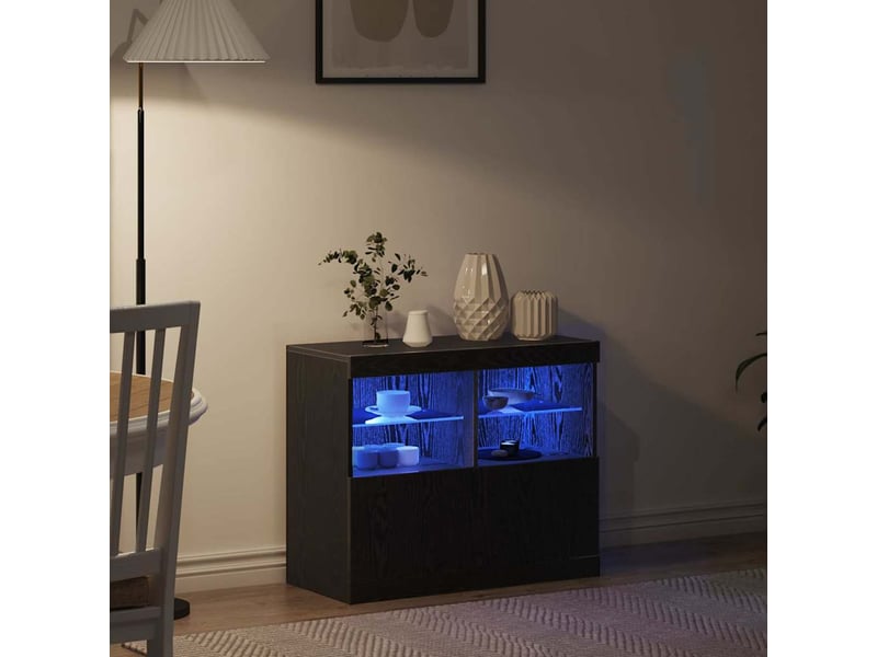  Buffet - bahut - meuble de rangement led noir 81 x 37 x 66,5 cm bois d'ingénierie  - Conforama E