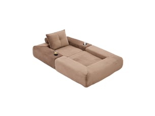 Canapé droit convertible 1 place en velours côtelé marron, avec poche latérale et porte-gobelet pratique