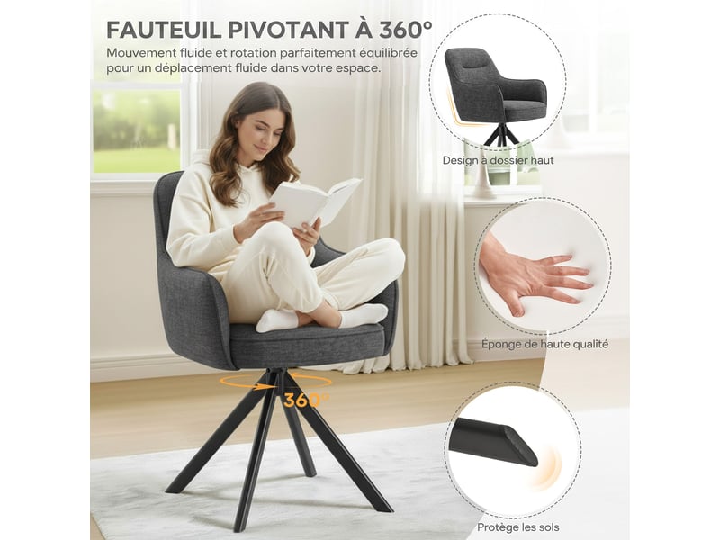  Lot 4 chaise pivotante premium avec demi-accoudoirs - base métallique haute stabilité - gris  - Conforama D