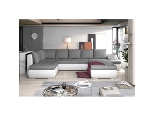 Canapé panoramique gyovani gris et blanc angle droit convertible 6 places