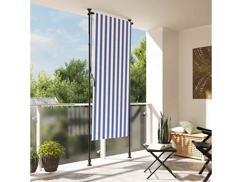  Store enrouleur, store roulant d'extérieur bleu et blanc 120x270 cm tissu acier cf47426  - Conforama B