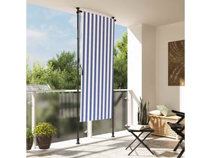 Store enrouleur, store roulant d'extérieur bleu et blanc 120x270 cm tissu acier cf47426