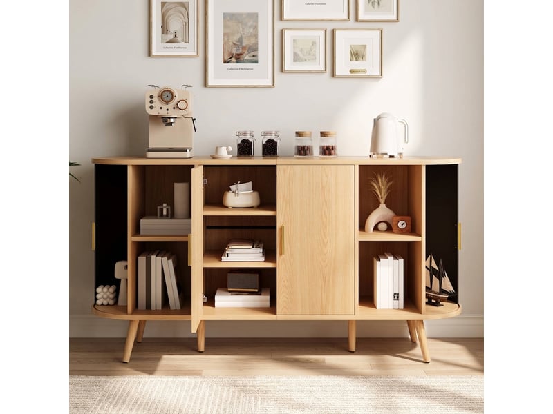 Buffet salle à manger 150 cm avec portes coulissantes, meuble en mdf naturel - Conforama B
