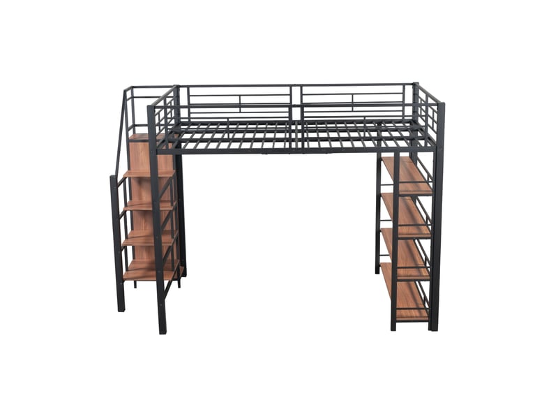  Lit mezzanine enfant 140x200 cm – noir – escalier de rangement, penderie et étagères – sans matelas  - Conforama D