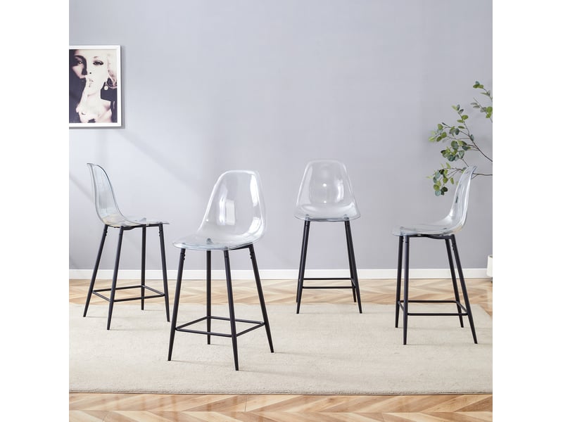  Tabourets de bar 43x50x101 cm lot de 4, transparents, chaise de bar, design moderne, cuisine, structure métal, noir  - Conforama D