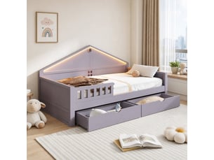 Lit avec rangement 90x200 cm MEUBLIV   coloris gris