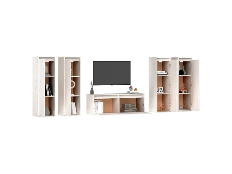  Lot de 5 meuble tv bas salon blanc bois massif de pin shl5768  - Conforama D