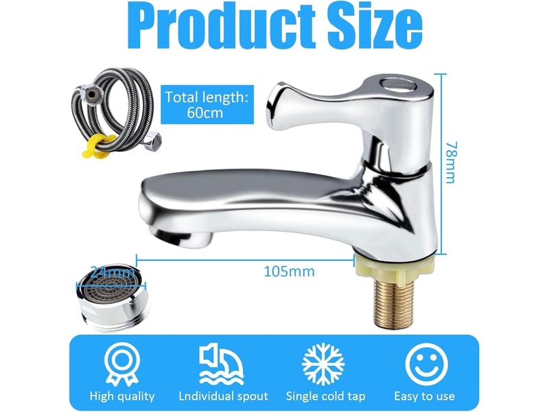  Robinet salle bain, robinet lave main eau froide, robinet eau froide uniquement, monocommande robinet lavabo, robinet eau froide lave main  - Conforama B