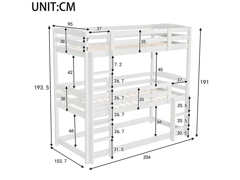  Lit triple 90x200 cm coloris blanc pin lit enfant blanc - Conforama C