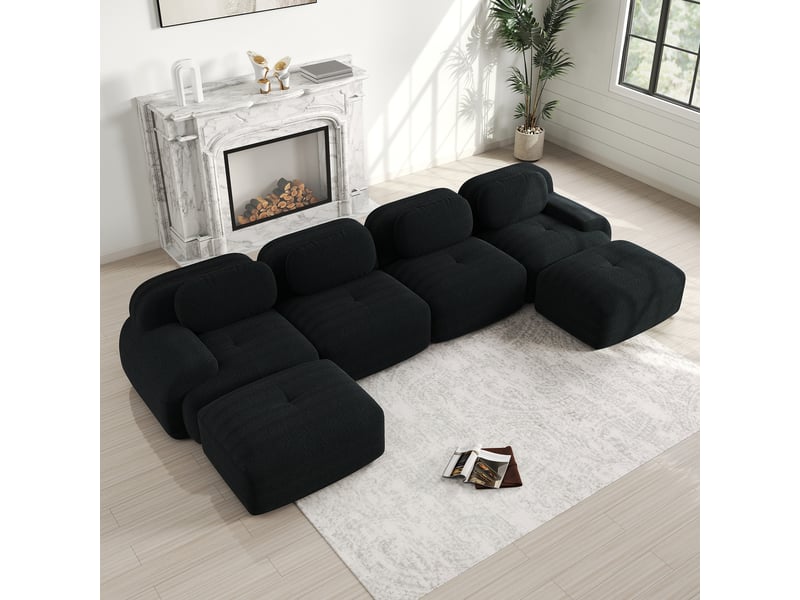  Canapé modulaire u 4 places en velours côtelé,base anti-dérapant,repose-pieds amovibles,accoudoirs xl,ergonomique 32d hautement élastique,noir 388x178x75cm - Conforama B