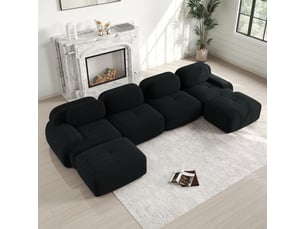 Canapé modulaire u 4 places en velours côtelé,base anti-dérapant,repose-pieds amovibles,accoudoirs xl,ergonomique 32d hautement élastique,noir