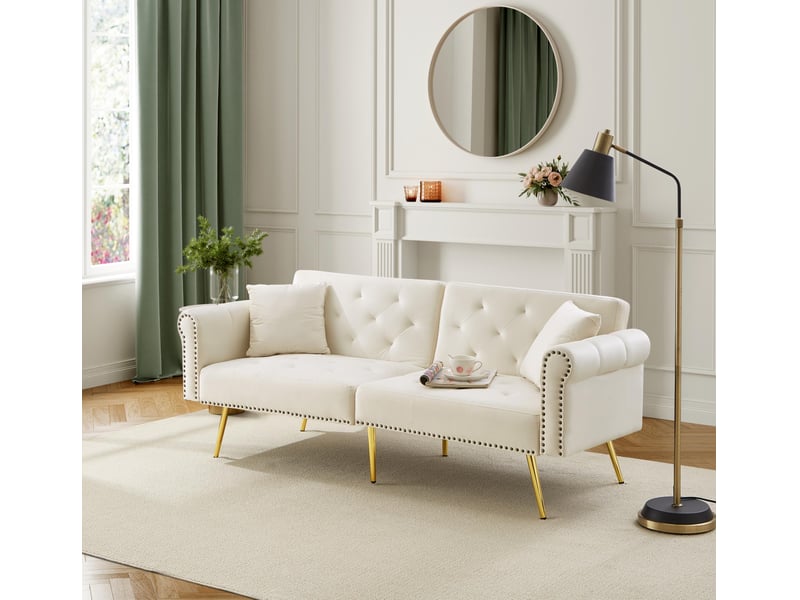  Canapé droit convertible - 2 places, design contemporain avec dossier multi-positions - revêtement velours, pieds métal - gris  - Conforama D